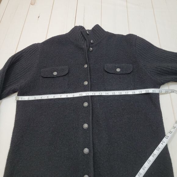 Vintage Tally-Ho thick knit black wool button front sweater cardigan jacket - Picture 5 of 7